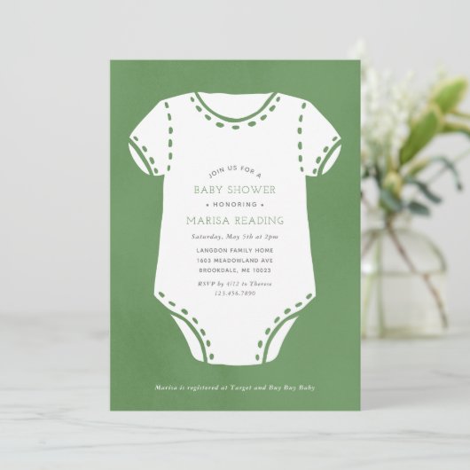 Sage Green Bodysuit minimalistisch Baby shower Kaart (Staand voorkant)