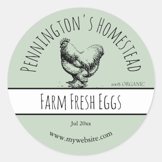 Sage Green Boerderij Fresh Egg Labs Ronde Sticker (Voorkant)