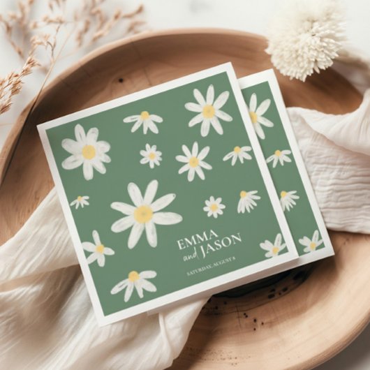 Sage Green Bohemian Daisy Flower Napkins Servet