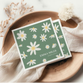 Sage Green Bohemian Daisy Flower Napkins Servet