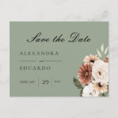 Sage Green Bohemian Floral Save the Date Aankondigingskaart (Voorkant)