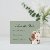 Sage Green Bohemian Floral Save the Date Aankondigingskaart (Staand voorkant)