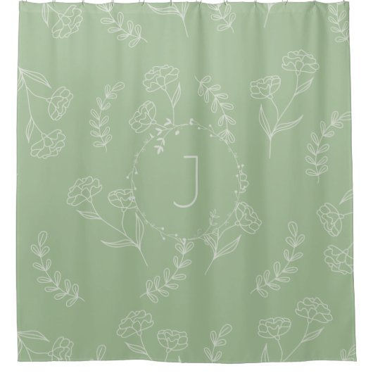 Sage Green Bohemian Monogram Shower Curtain Douchegordijn (Voorkant)