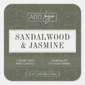 Sage Green Bohemian Pattern Candle Jar Product Vierkante Sticker (Voorkant)