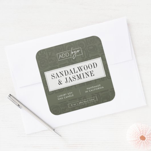 Sage Green Bohemian Pattern Candle Jar Product Vierkante Sticker (Envelop)