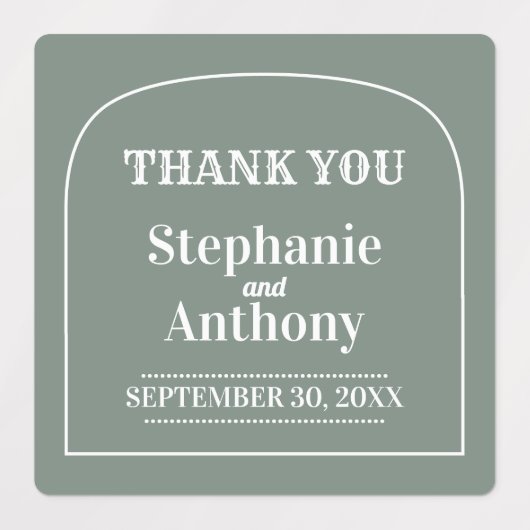 Sage Green Bohemian Retro Arch Dank je huwelijk Labels (Design 2)