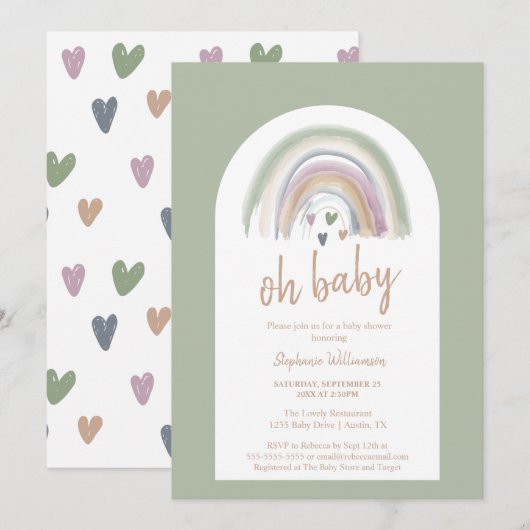 Sage Green Boho Arch Baby shower Invitation Kaart (Voorkant / Achterkant)