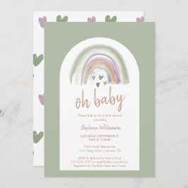 Sage Green Boho Arch Baby shower Invitation Kaart