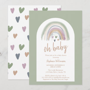 Sage Green Boho Arch Baby shower Invitation Kaart
