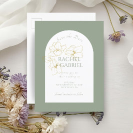 Sage Green | Boho Arch Gouden Bloemen Huwelijk Briefkaart