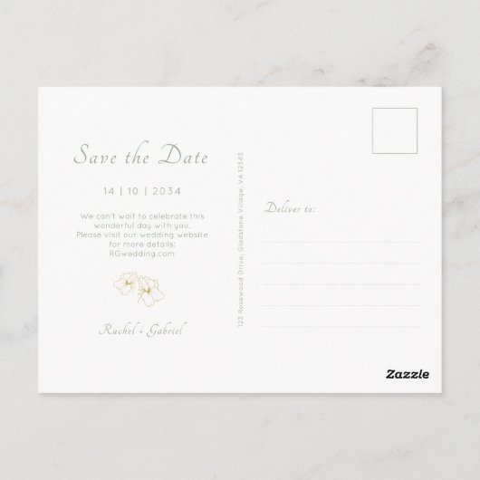 Sage Green | Boho Arch Gouden Bloemen Huwelijk Briefkaart (Achterkant)