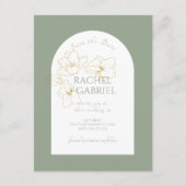 Sage Green | Boho Arch Gouden Bloemen Huwelijk Briefkaart (Voorkant)