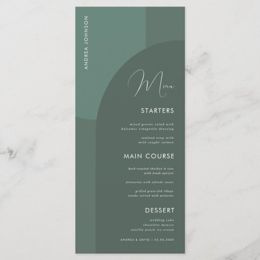 Sage Green Boho Arch Guest Name Wedding Dinner Man Menu (Voorkant)