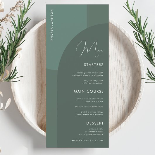 Sage Green Boho Arch Guest Name Wedding Dinner Man Menu