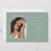 Sage Green Boho Arch Photo QR Code Save the Date Kaart (Voorkant)