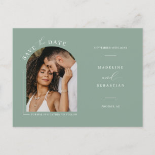 Sage Green Boho Arch Photo QR Code Save the Date P Briefkaart