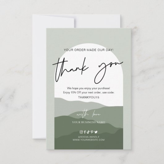 Sage Green Boho Arch Simple Logo Business Bedankkaart (Voorkant)