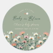 Sage Green Boho Bloemen Baby in Bloom Shower Ronde Sticker (Voorkant)