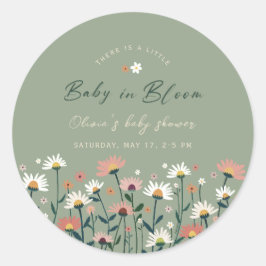 Sage Green Boho Bloemen Baby in Bloom Shower Ronde Sticker