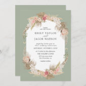 Sage Green Boho Bloemen Bruiloft uitnodiging (Voorkant / Achterkant)