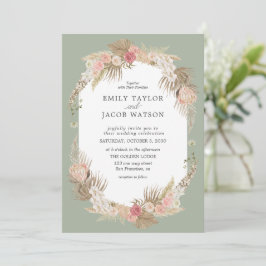 Sage Green Boho Bloemen Bruiloft uitnodiging