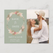 Sage Green Boho bloemenkrans Save the date Briefkaart (Voorkant)