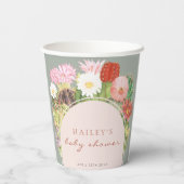Sage Green Boho Bloom Cactus Baby shower Papieren Bekers (Achterkant)