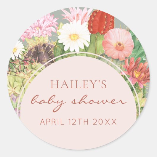 Sage Green Boho Bloom Cactus Baby shower Ronde Sticker (Voorkant)