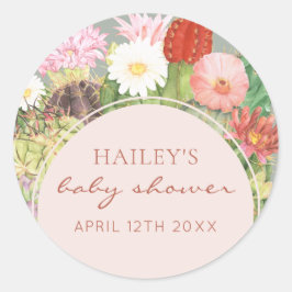  Sage Green Boho Bloom Cactus Baby shower Ronde Sticker