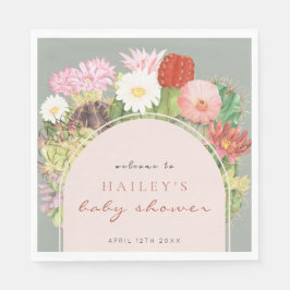 Sage Green Boho Bloom Cactus Baby shower Servet