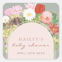 Sage Green Boho Bloom Cactus Baby shower Vierkante Sticker