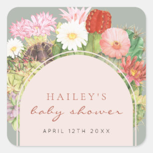 Sage Green Boho Bloom Cactus Baby shower Vierkante Sticker