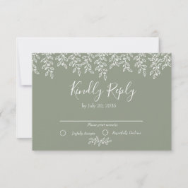 Sage Green Boho Botanical Elegant Wedding RSVP Kaartje