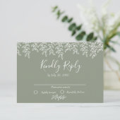 Sage Green Boho Botanical Elegant Wedding RSVP Kaartje (Staand voorkant)