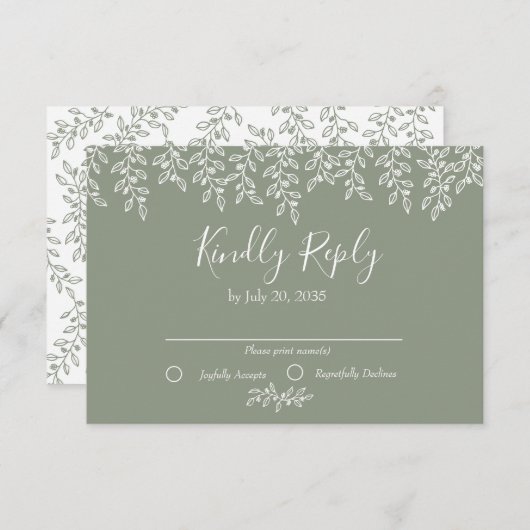 Sage Green Boho Botanical Elegant Wedding RSVP Kaartje (Voorkant / Achterkant)