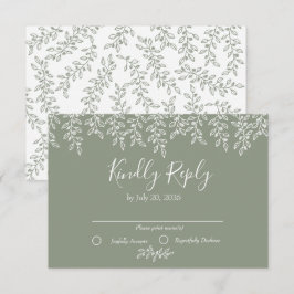 Sage Green Boho Botanical Elegant Wedding RSVP Kaartje