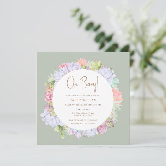 Sage Green Boho Cactus Desert Oh Baby shower Kaart (Staand voorkant)