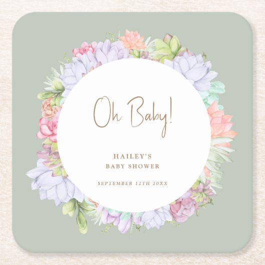 Sage Green Boho Cactus Desert Oh Baby shower Kartonnen Onderzetters (Voorkant)