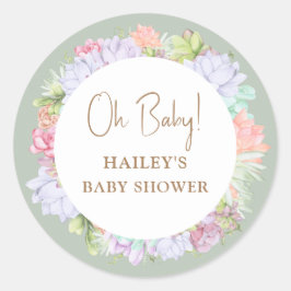 Sage Green Boho Cactus Desert Oh Baby shower Ronde Sticker