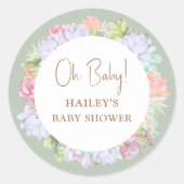 Sage Green Boho Cactus Desert Oh Baby shower Ronde Sticker (Voorkant)