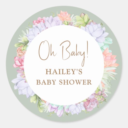 Sage Green Boho Cactus Desert Oh Baby shower Ronde Sticker (Voorkant)