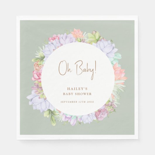Sage Green Boho Cactus Desert Oh Baby shower Servet (Voorkant)