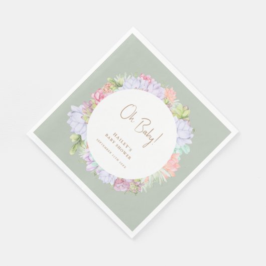 Sage Green Boho Cactus Desert Oh Baby shower Servet (Hoek)