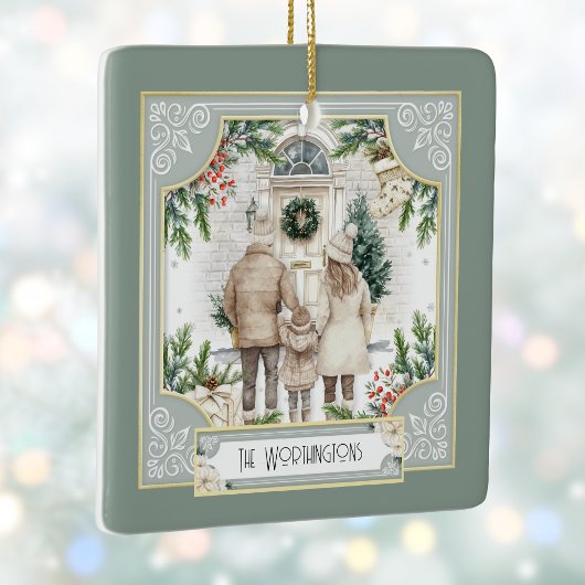 Sage Green Boho Chic Gepersonaliseerde Familie Ker Keramisch Ornament