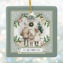 Sage Green Boho Chic Gepersonaliseerde Familie Ker Keramisch Ornament