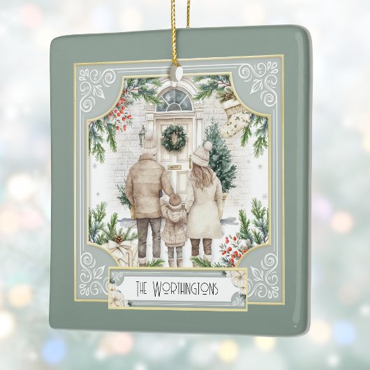 Sage Green Boho Chic Gepersonaliseerde Familie Ker Keramisch Ornament