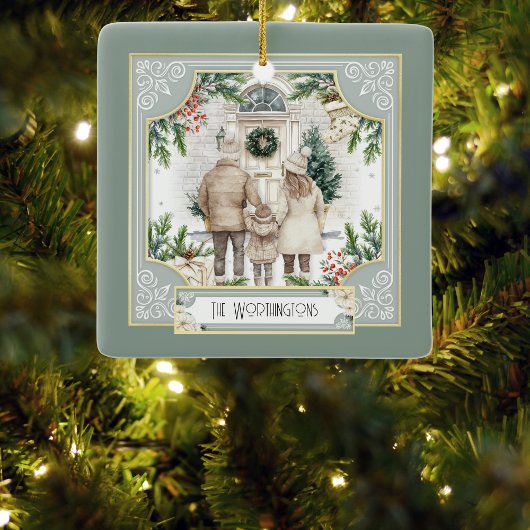 Sage Green Boho Chic Gepersonaliseerde Familie Ker Keramisch Ornament