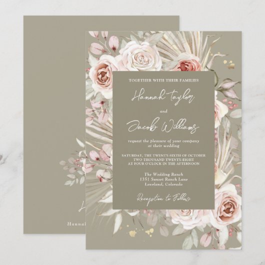 Sage Green Boho Chic Rustic Floral Wedding Kaart (Voorkant / Achterkant)