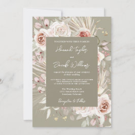 Sage Green Boho Chic Rustic Floral Wedding Kaart