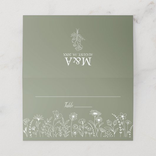 Sage Green Boho Chic Rustic Wildflower Floral Plaatskaartje (Buitenkant ongevouwen)